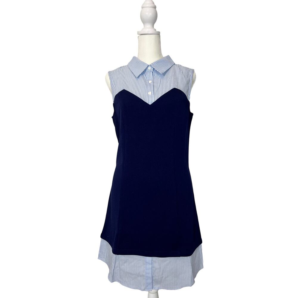 English Factory Navy & White Oxford Pinstripe Mini Dress Sz Small NWOT